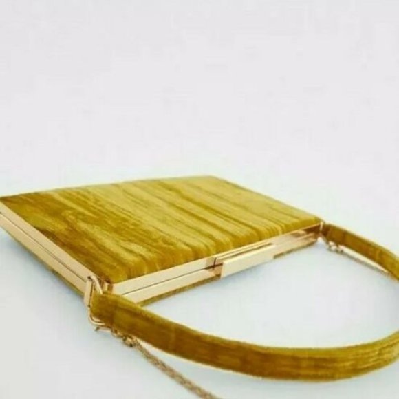 ZARA WOMEN'S MUSTARD YELLOW VELVET HANDBAG - Picture 3 of 5